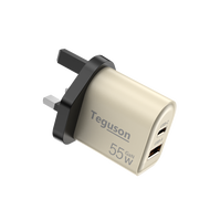 Teguson 55W GaN Charger USB-C/USB-A 2 Ports Charger PD Fast Charging Type C Power Adapter for iPhone