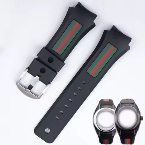 For Gucci YA137/YA137107A Rubber Watch accessories Strap Dedicated Protruding Port Waterproof Man Bl