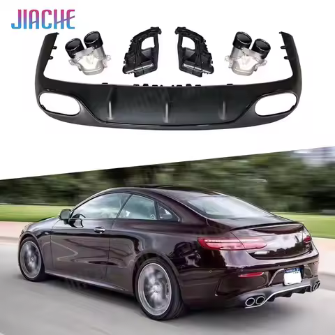 Gloss Black Rear Bumper Lip Diffuser with Exhaust Muffler Tips for Benz E Class C238 E200 E300 E53 A