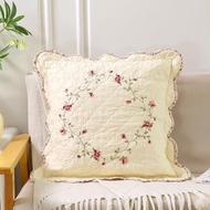 vctops Set of 2 Cotton Quilted Embroidered Decorative Square Throw Pillow Covers with Scalloped Flor