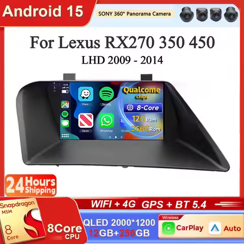 Android 15 Carplay Auto Qualcomm 2K QLED Screen Car Radio Player For Lexus RX270 350 450 LHD 2009 -