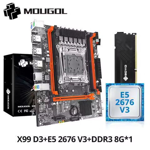 MOUGOL X99 Gaming Motherboard Kit with Intel E5 2676 V3 CPU & 8GB(1*8GB) DDR3 1600MHz Dual Channel R