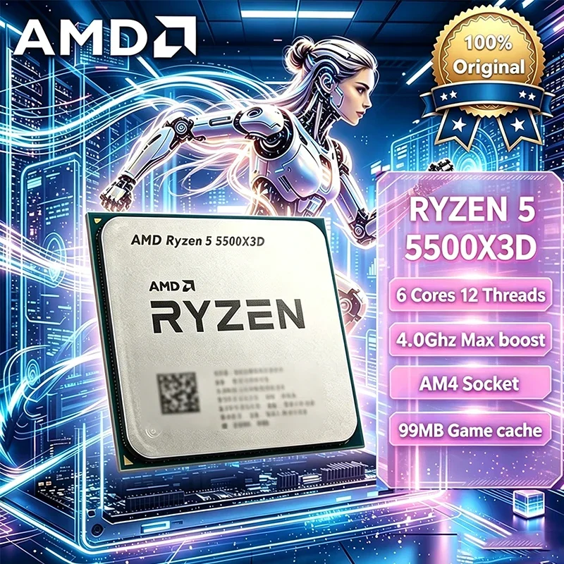 AMD | AMD Ryzen 5 5500X3D New R5 5500X3D 3.0 GHz 6-Core 12-Thread CPU Processor 7NM L3=96M Socket AM