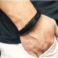 Men's Woven Leather Bracelet / Handmade Stainless Steel Bracelet Leather Bracelet Woven Motif