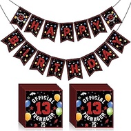 ePicsoa Pack of 20 Napkins 13th Birthday Boy Girl 33 x 33 cm + Flag for 13th Birthday