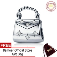 BAMOER จัดส่งฟรีของแท้925เงินสเตอร์ลิงเคสใสแวววาว CZ กระเป๋าถือสร้อยข้อมือจี้ลูกปัดเครื่องรางพอดี &