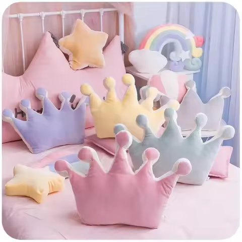 Soft Princess Crown Pillow Stuffed Sleeping Pillow Girl Room Sofa Decor Rainbow Cloud Star Celebrity