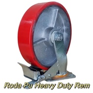 Taiwan 6 inch heavy duty PU brake wheel 6in brake trolley wheel/