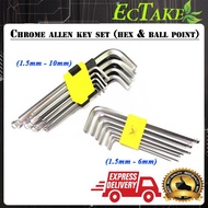 [ECTAKE] TEC Chrome Long Type Ball Point Allen Key Set Hexagon head ball point Allen key set (MM siz