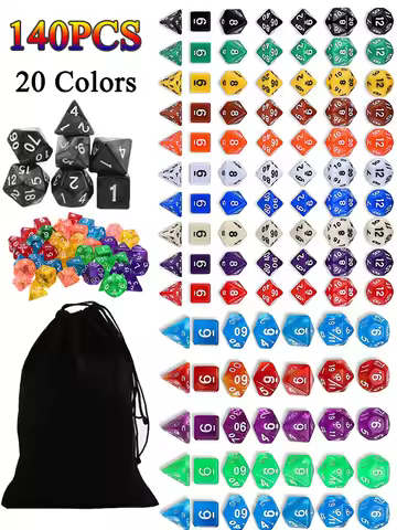 140/105/70Pcs DND Dice Set with Pouch Random Color Polyhedral Transparent Effect for DND RPG Role Pl