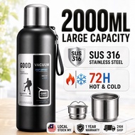 【READY STOCK COD】2L 2000ml 316 Stainless Steel Vacuum Flask Hot Cold Water Bottle 24H Insulation