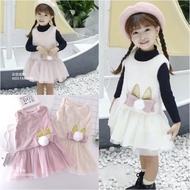 Children Clothing [Item No. C11038] Winter Fluffy Fur Ball Flower Knot Sleeveless Dress~2 Colors