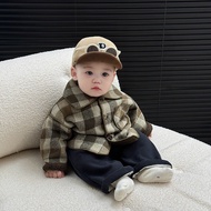 (QCCC) Baby fur-lined plaid coat with pockets - AK045