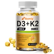 Soomiig วิตามิน D3 K2 5000 IU D3 + 200 mcg K2 MK7 ภูมิคุ้มกันด้วยแมกนีเซียม