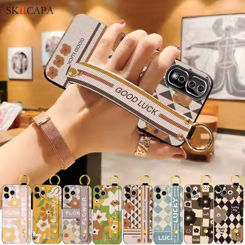 Wrist Strap Stand Case For Honor 90 Pro Vintage Flower Holder Soft Silicone Shockproof Cover For Hua