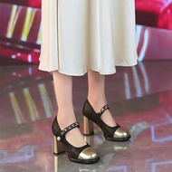 New Chinese Style Mary Jane Embroidered High Heels Magic Tape Courset Fashionable Single Shoes for W