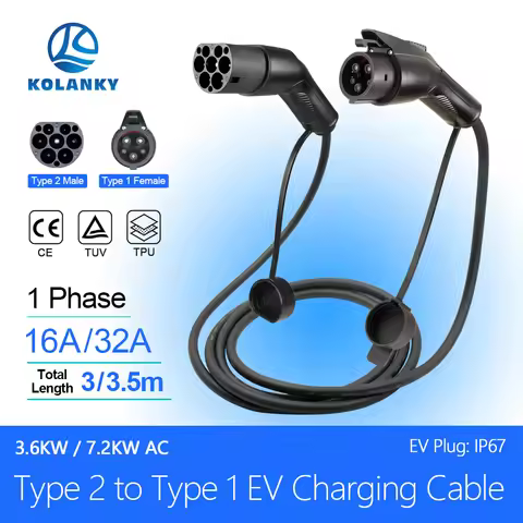 EV Charging Cable J1772 Type1 to Type2 Female to Male Plug 32A 16A 3M/3.5M Electric Vehicle Cord for