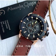 Alexandre Christie | AC 6564MCLBRBA Sporty Chronograph Men's Watch with Black Dial and Brown Genuine Leather