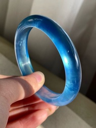 收藏級難遇的品質 天然海藍寶手鐲 魔鬼藍 圈口58MM 晶體通透