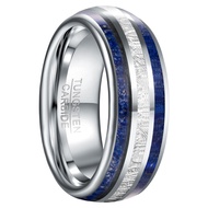 BONLAVIE 8mm Tungsten Carbide Ring Grooved With Created-opal & Meteorite Inlay Mens Engagement Weddi