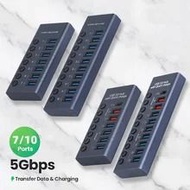 AIXXCO 7/10 Ports USB 3.0 Hub Multi USB Splitter with Switch Power Adapter Multiple Expander for Lap
