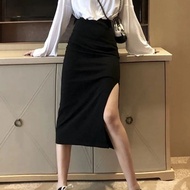HITAM 0korean Midi Skirt Plain Split Skirt Plain Black Split Skirt - Side Split Long Skirt - Side Sp