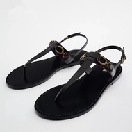 ZARAˉ 2023 Spring And Summer New Womens Shoes Brown Leather Buckle Flat Sandals Outerwear Fashion Fl