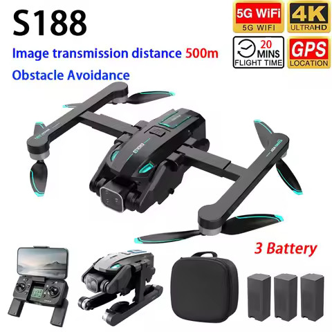 S188 Remote Control Drone GPS WIFI FPV 4K Dual Camera Obstacle Avoidance Smart Follow APP Control Qu