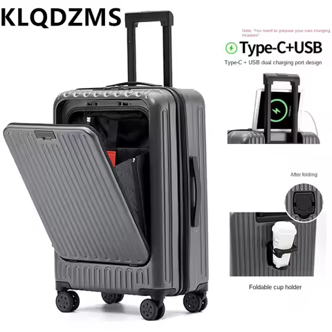 KLQDZMS Laptop Suitcase Front Opening Boarding Case Multifunctional Trolley Case USB Charging 20"24"