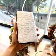 極少有雪山白啞面鱷魚皮革長銀包