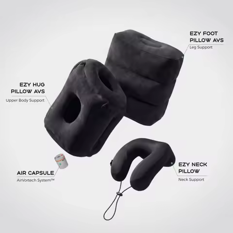 FLEXTAIL X VOLLYC EZY Travel Kit – Better Sleep Anytime Anywhere Inflatable Pillow Set for Airplane,