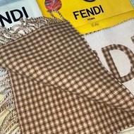 FENDI芬迪 經典羊毛雙色格紋FENDI ROMA字母圖案流蘇圍巾(米色)