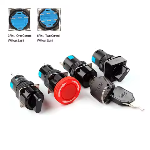 1PCS Knob Rotary Switch 16mm 3/6 position Small Square&Round Emergency stop Switch Start Up Power Sw