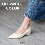 𝐌𝐈𝐍𝐈𝐌𝐀𝐋𝐈𝐒𝐓 รองเท้าส้นสูงหนังแกะแท้ รุ่น Sofia (off-white) สูง 1.5 นิ้ว ส้นแบบ block-heel เดินได้มั่นคง ไม่ตกร่อง ทรงเพรียว