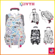 Ivyh Kids 6 Wheels Trolley Backpack Large Capacity For Middle School Students Boys And Girls School Bag With Stroller