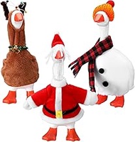 3 Set 7 Inches Desk Goose Outfits Santa Snowman Elk Mini Desk Goose Christmas Clothes Small Porch Ge
