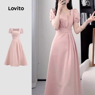 Lovito Elegant Plain Pleated Dress for Women L133ED888