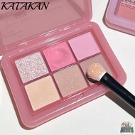 KATAKAN Pink Eyeshadow Palette, 6-Color Shimmer Eyeshadow Tray, Korean Highly Pigmented Lasting Pear