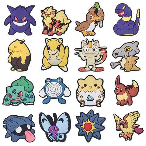 16-100pcs New Pokemon Shoe Charms PVC Cartoon Shoes Accessories Decoration Buckle Fit Bands Bracelet