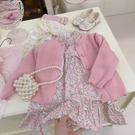 Princess Dress Dress 2024Spring First New Korean Designer Model Girls' Dress Fashionable Princess Dress Cardigan Coat Set