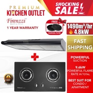 Firenzzi 1490m³/hr Slim Cooker Hood FH-902 XP/BK Combo w Firenzzi 2 Burner 4.8Kw Tempered Glass Hob 