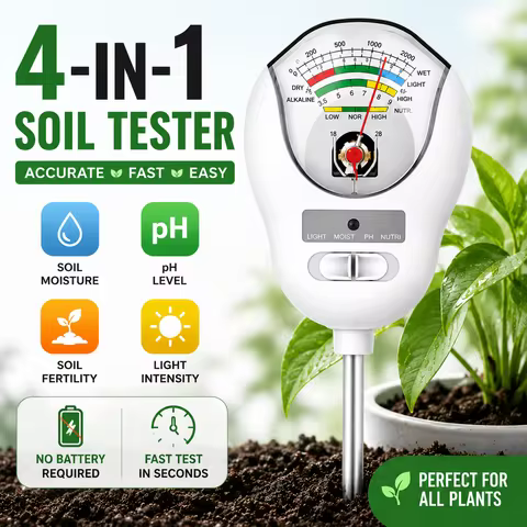 4-in-1 Soil Tester Meter Garden Tool for Plants - Moisture PH Light Fertility Test No Battery Requir