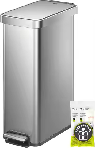 Slim 50L Stainless Steel Kitchen Trash Can with Soft Close Lid, Space-Saving Step Garbage Bin for Ho