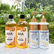 【2 แถม 2】AHA Body serum 90% 500ml + Collagen lotion มอยส์เจอร์ไรเซอร์ 300g ช่วยคืนความกระจ่างใสให้แก