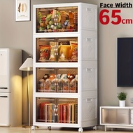 【SG Stock】60/65cm Folding Storage Box Kitchen Organiser Transparent Double Door Foldable Home Clothe