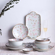 Japanese Style Ceramic Tableware Set/Dinner Plates, Round Serving Bowls, Tableware for Steak, Salad 