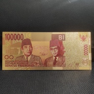 Souvenir Uang Emas Gold Foil Rp 100.000 Rupiah Indonesia Versi Lama