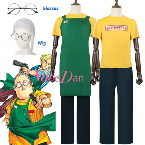 Taro Sakamoto Cosplay Costume Anime Sakamoto Days Cosplay Wig Green Apron Yellow T Shirt Glasses Hal