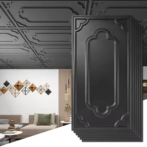 Art3dwallpanels Pack Of 12, 2x4-Foot Drop Ceiling Tiles, Decorative PVC Ceiling Covering Panel, 24x4