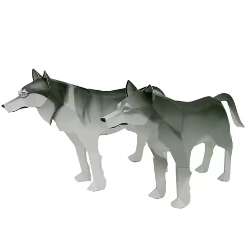 Timber Wolf 2Pcs Origami Art Folding Mini Cute 3D Paper Model Papercraft Animal DIY Kids Adult Handm